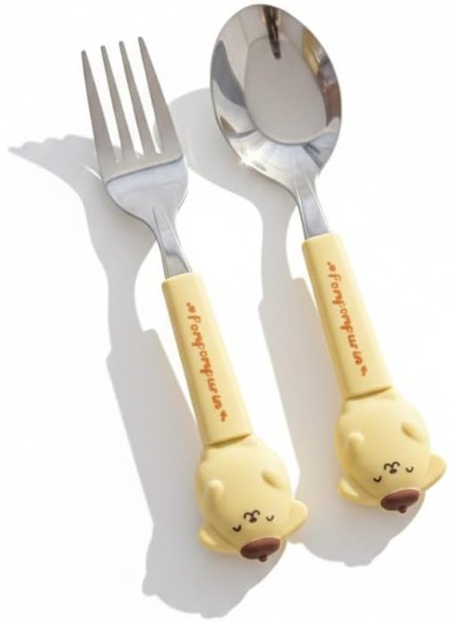 Happy Hugs Stainless Steel Fork and Spoon Cutlery Set with Case, Yellow color Dog Character Design, 2-Piece portable set - Image 2